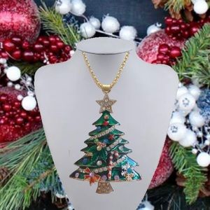 ORNATE GREEN CHRISTMAS TREE NECKLACE